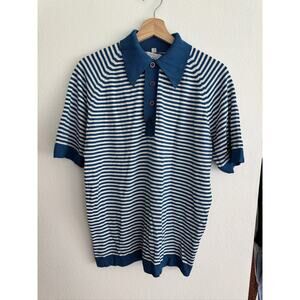 60s Penneys Towncraft Penn-Prest Men's Blue White Stripe Polo M
